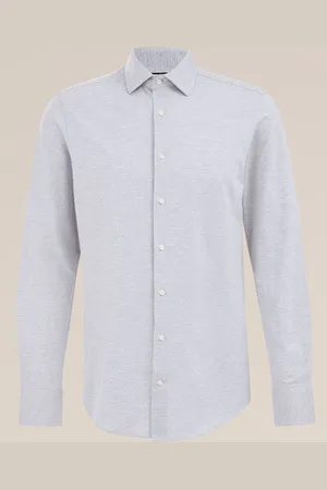 WE Fashion Fundamentals - Heren premium jacquard gebreid overhemd met structuur - Slim Fit - - Katoen