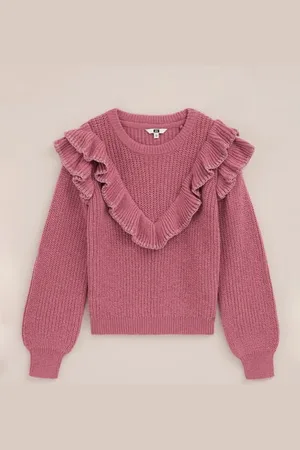 WE Fashion Meisjes gebreide trui met ruches - Regular fit -