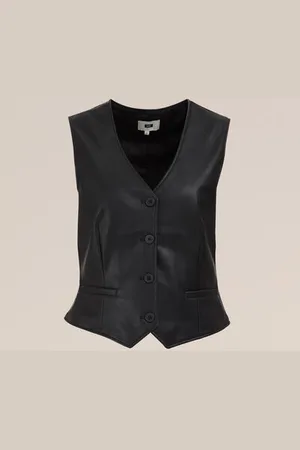 WE Fashion Dames gilet van imitatieleer - Relaxed Fit - - Polyurethaan