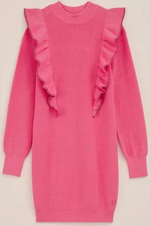 WE Fashion Meisjes gebreide jurk met ruches - Regular fit - - Katoen