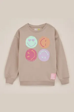WE Fashion Meisjes SmileyWorld® sweater met opdruk - Relaxed Fit - - Katoen