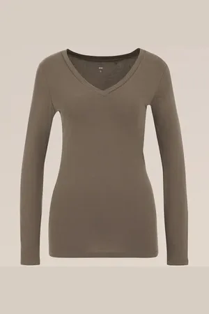 WE Fashion Dames T-shirt met V-hals - Slim Fit - - Katoen