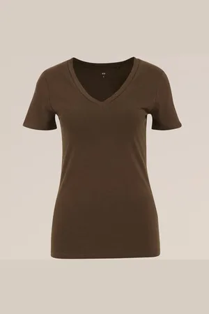 WE Fashion Dames T-shirt met V-hals - Slim Fit - - Katoen