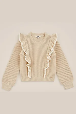 WE Fashion Meisjes gebreide trui met ruches - Regular fit - - Katoen