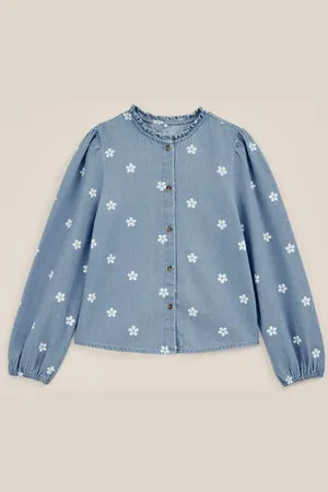 WE Fashion Blue Ridge - Meisjes denim blouse met dessin - Regular fit - - Katoen