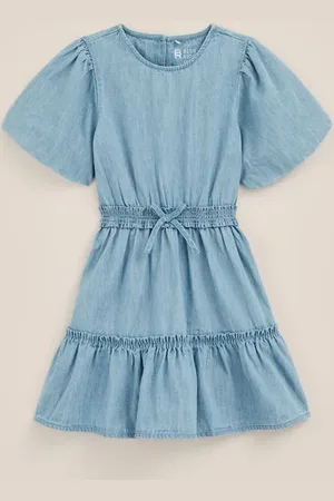 WE Fashion Blue Ridge - Meisjes denim jurk met ballonmouwen - Regular fit - - Katoen