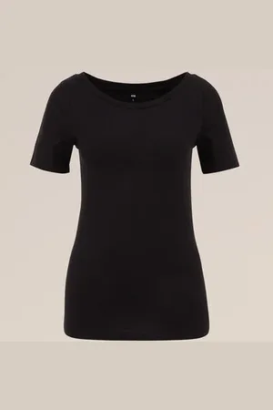 WE Fashion Dames T-shirt met boothals - - Biologisch katoen