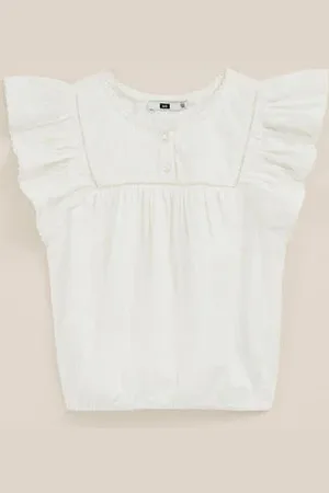 WE Fashion Meisjes blouse met ruches - Regular fit - - Katoen