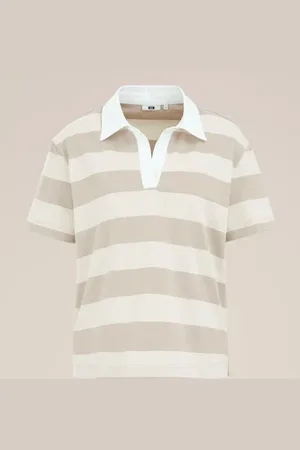 WE Fashion Dames loose fit polo met streep - Loose fit - - Katoen