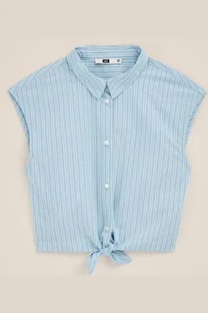 WE Fashion Meisjes blouse met knoop detail - Regular fit - - Katoen