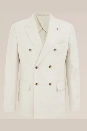 WE Fashion Heren Slim fit double breasted blazer van linnenmix - Slim Fit - - Linnen