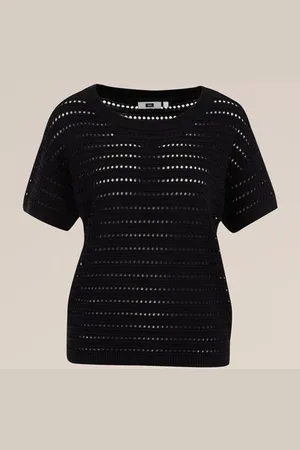 WE Fashion Dames gebreide trui met opengewerkt dessin - Regular fit - - Biologisch katoen