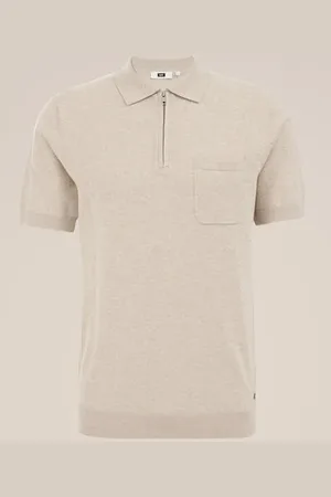 WE Fashion Fijngebreide polo van katoenmix - Regular fit - - Katoen