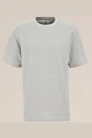 WE Fashion Heren T-shirt met Jacquard dessin - Relaxed Fit - - Katoen