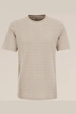 WE Fashion Heren T-shirt met structuur - Slim Fit - - Katoen