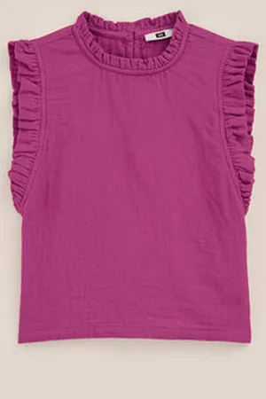 WE Fashion Meisjes singlet met volants - Regular fit - - Katoen