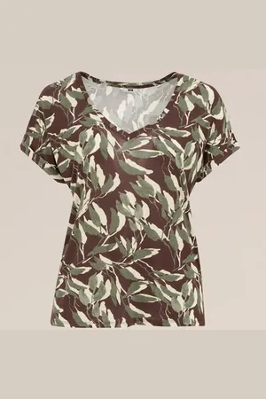 WE Fashion Dames T-shirt met dessin - Curve - Regular fit - - Ecovero viscose - Plus Size