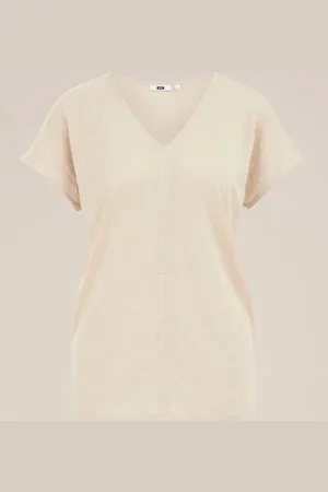 WE Fashion Dames T-shirt van linnen - Regular fit - - Linnen