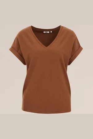 WE Fashion Dames T-shirt met structuur - Regular fit - - Katoen