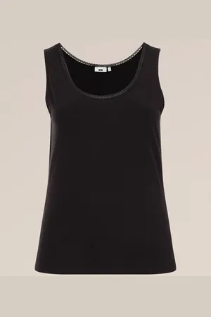 WE Fashion Dames singlet met kant - Curve - - Biologisch katoen - Plus Size