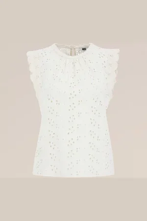 WE Fashion Dames top met embroidery - Regular fit - - Katoen