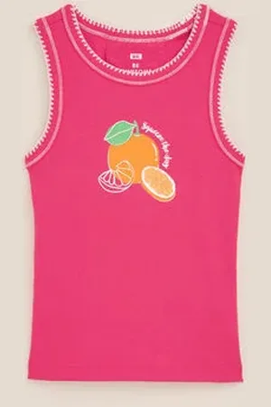 WE Fashion Meisjes singlet met opdruk - Slim Fit - - Katoen