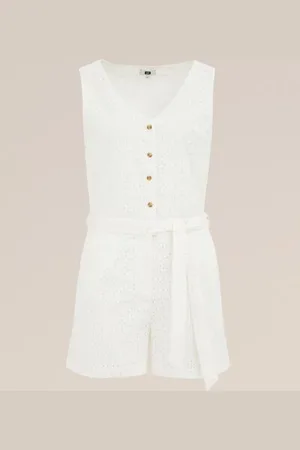 WE Fashion Dames playsuit met broderie anglaise - Regular fit - - Katoen