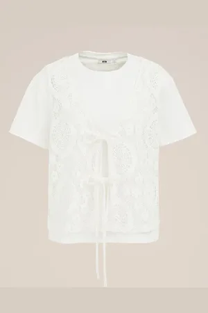 WE Fashion Dames T-shirt met gehaakt vestje - Regular fit - - Katoen