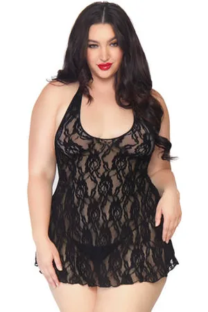 Leg Avenue +size kanten halter slipdress met string
