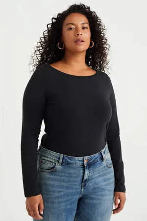 WE Fashion Curve longsleeve met katoen zwart