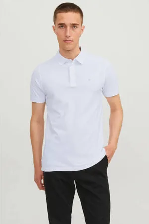 JACK & JONES ESSENTIALS slim fit polo JJEPAULOS van katoen white