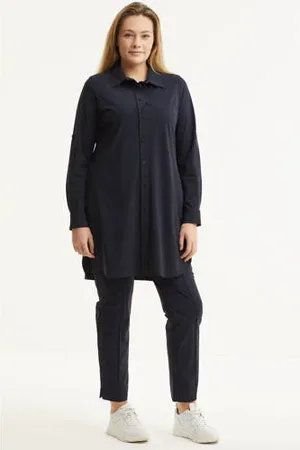 Plus Basics Lange blouse van travelstof