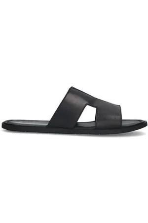 Manfield Leren slippers donkerbruin