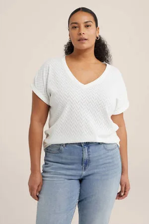 WE Fashion Curve top met open detail wit
