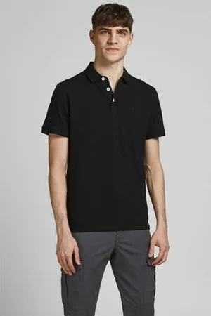 JACK & JONES ESSENTIALS slim fit polo JJEPAULOS van katoen black