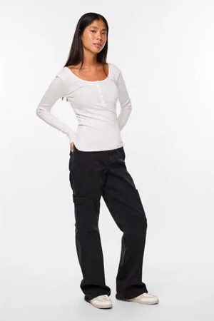 Pieces® Ribgebreide longsleeve met katoen zwart