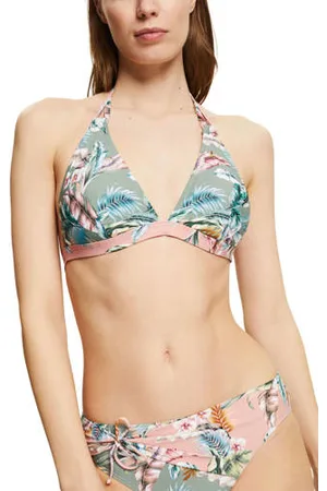 ESPRIT Women Beach voorgevormde gebloemde halter bikinitop lichtgroen