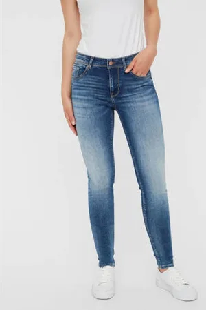 VERO MODA Mid waist skinny jeans Lux met katoen VMLUX medium blue denim