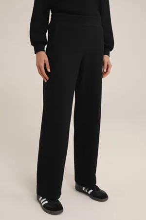 WE Fashion Wide leg broek met textuur zwart