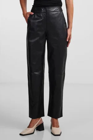 Y.A.S Leren high waist straight fit broek YASLINE