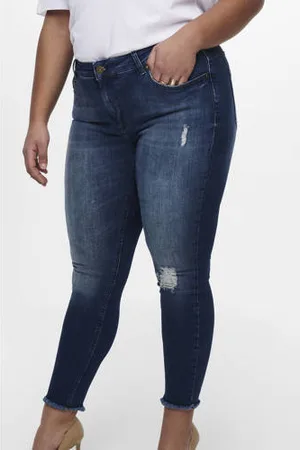 ONLY Cropped skinny jeans CARWILLY met slijtage details dark denim