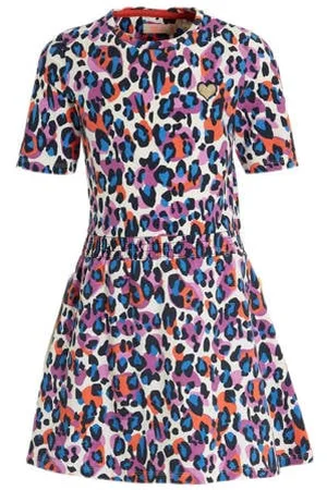 Orange stars Jurk Pearl met panterprint