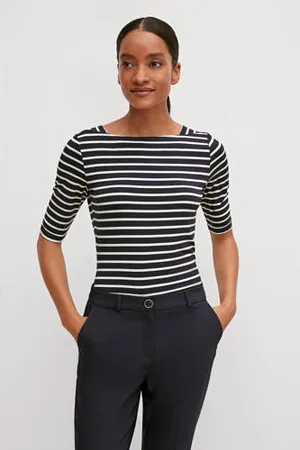 Comma, Gestreepte top donkerblauw/wit