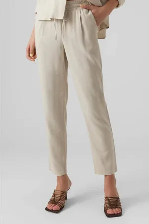 VERO MODA Straight fit broek VMJESMILO met linnen beige