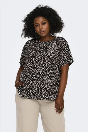 ONLY Top CARVICA met panterprint grijs/bruin/zwart