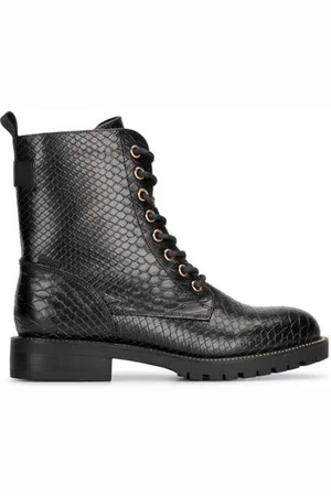 Posh By Poelman Kiek veterboots met slangenprint zwart