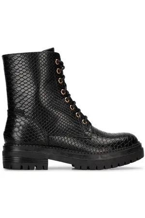 Posh By Poelman Door veterboots met slangenprint zwart