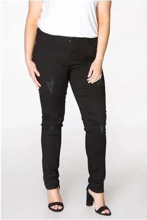 Yoek High waist skinny jeans met slijtage