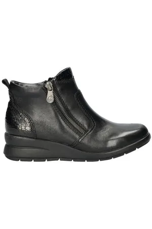 Rieker Comfort gevoerde leren enkelboots zwart