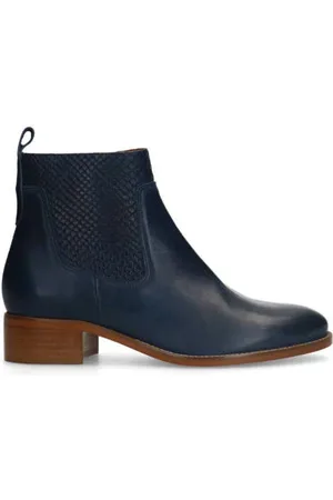 Manfield Leren enkellaarzen donkerblauw